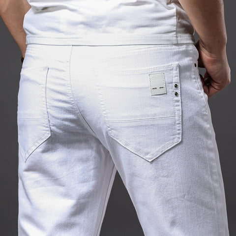 Image of Men's White Jeans Fashion Casual Classic Style Slim Fit Soft Trousers Male Brand Advanced Stretch Pants
