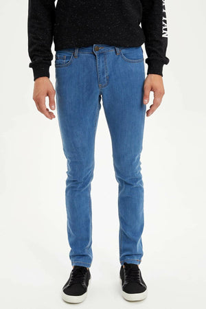 DeFacto Man Summer Straight Blue Denim Jeans Men Casual Fit Mid-waist Denim Bottoms Male Denim Trousers-L3438AZ19SM